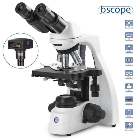 Euromex bScope 40X-2500X Binocular Compound Microscope w/ 18MP USB 3 Digital Camera & Plan IOS Objectives BS1152-PLIC-18M3